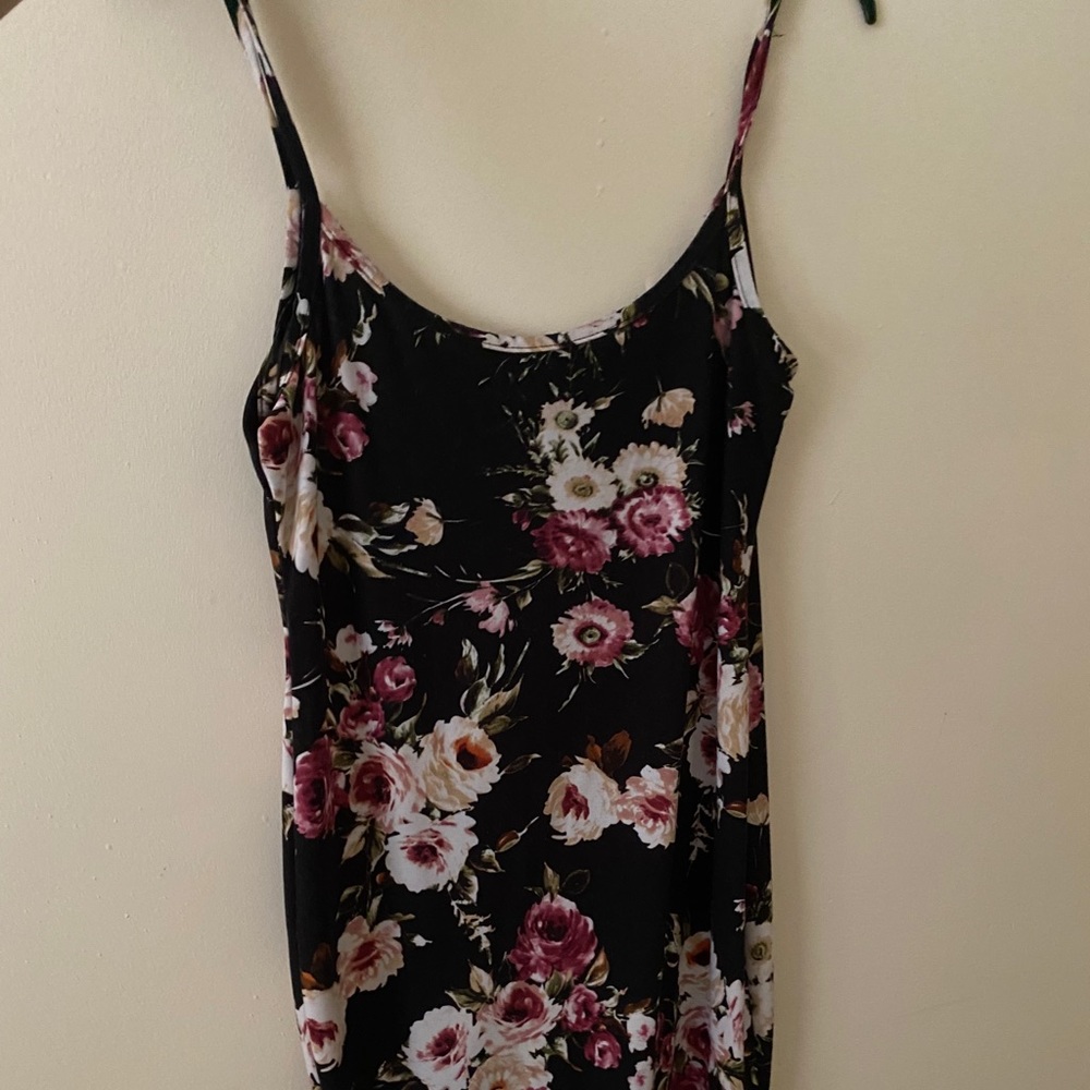Spaghetti strap black flower dress